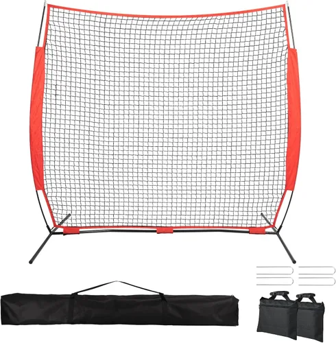 Malla de fondo 7x7/16x10/20x10 pies, red de detención de pelota con bolso, barrera de red deportiva fijada por 4 estacas y 2 sacos de arena, malla