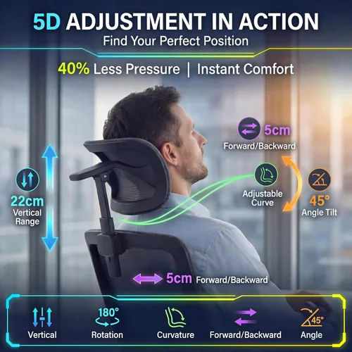 Miniatura 5 de Silla de oficina ergonómica con reposapiés y masajeador lumbar ajustable, respaldo alto, grande y alto, silla de escritorio con reposacabezas 5D