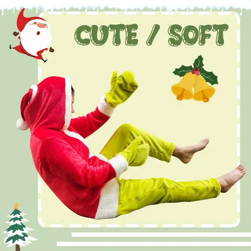 Miniatura 5 de Mono de Papá Noel, monstruo verde, unisex, para adultos, pijama con capucha de Navidad, disfraz de fiesta