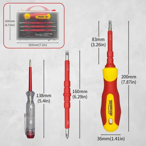Miniatura 2 de Juego de 5 destornilladores aislados, kit de herramientas para electricista con funda, 1000 V, destornillador con cuchillas intercambiables