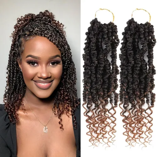 Miniatura 29 de Cabello de ganchillo Passion Twist, cabello Passion Twist pretrenzado, cabello Passion Twist de 10 pulgadas, trenzas de ganchillo cortas Passion