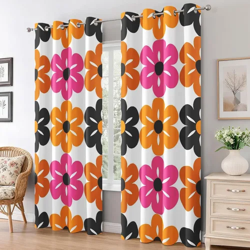 Miniatura 9 de Groovy Heart Curtains for Living Room 84 Inch Length, 60S 70S Retro Blackout Curtains Bedroom Decor, Hippie Orange Aesthetic Grommet Thermal Black