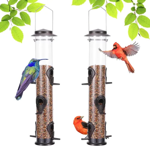 Miniatura 17 de Alimentador de metal para pájaros silvestres, alimentador de semillas de pájaros silvestres, alimentador de aluminio de seis puertos, tubo sólido