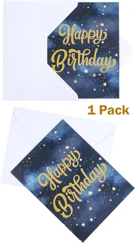 Miniatura 7 de WRAPAHOLIC Bolsa de regalo grande de 13 pulgadas con tarjeta y papel de seda, papel de estrella azul marino dorado feliz cumpleaños Azul marino