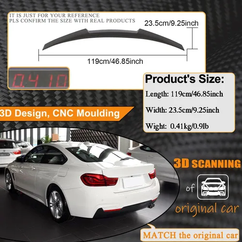 Miniatura 5 de Alerón de maletero de fibra de carbono para BMW Serie 4 F32 Coupé 2 puertas 2014-2020 420i 428i 430i 435i 440i Aleta de aleteo trasera de salida