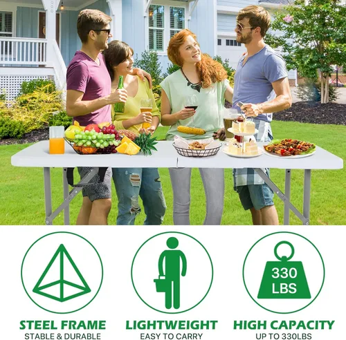 Miniatura 4 de HKLGorg - Mesa plegable, mesa de plástico resistente plegable para uso en interiores y exteriores, mesa de fiesta y comedor fácil de ensamblar