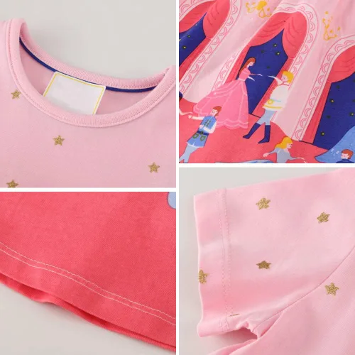 Miniatura 4 de Vestidos casuales para niñas pequeñas, paquete de 2 unidades, de algodón, manga larga, cuello redondo, gráficos, de dibujos animados, para 3 a 6 años