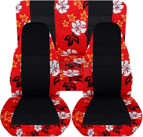 Miniatura 8 de Totally Covers Compatible con fundas de asiento negras y hawaianas para Jeep Wrangler YJ 1987-1995: color azul. Juego completo: delantero y trasero