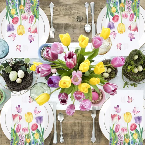 Miniatura 6 de 50 servilletas de papel florales de primavera, tulipán, servilletas desechables de acuarela con flores, para cena, fiesta, toalla de mano decorativa