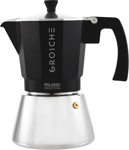 Miniatura 19 de GROSCHE Milano Cafetera Moka para Preparar Espresso en la Estufa, 9 Tazas de Café, 15.2 oz, Negro. Cafetera Cubana para Preparar Café en la Estufa