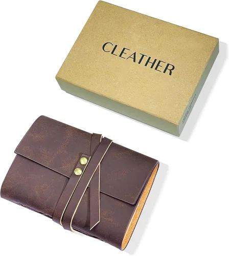 Miniatura 6 de Diario de cuero genuino de 4 x 6 pulgadas para hombres y mujeres con caja de regalo, 300 páginas de papel kraft forradas, diario encuadernado