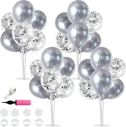 Miniatura 28 de TONIFUL Juego de 6 centros de mesa de globos de color azul marino y plateado para mesa, kit de arco de globos para decoraciones de graduación 2026