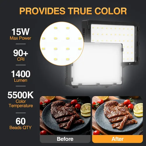 Miniatura 3 de EMART Kit de iluminación portátil continua de 60 LED para fotografía de mesa, cámara fotográfica, grabación de video, lámpara de luz de estudio