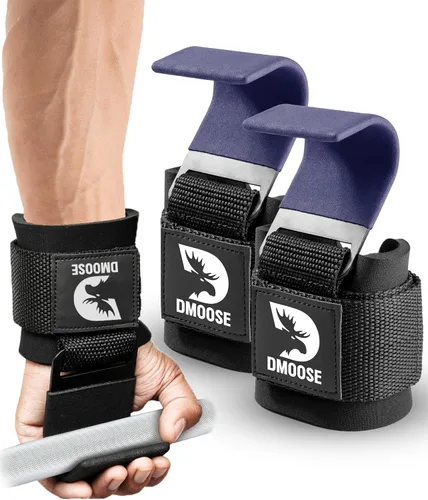 DMoose Fitness Ganchos de levantamiento de pesas (par) para peso muerto, dominadas, remo y encogimientos de hombros – Correa de nailon Púrpura