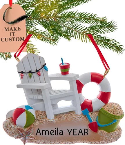 Adorno personalizado para silla de playa 2025 | Personalización gratuita las 24 horas | Adornos de Navidad de viaje grabados con láser para árbol |