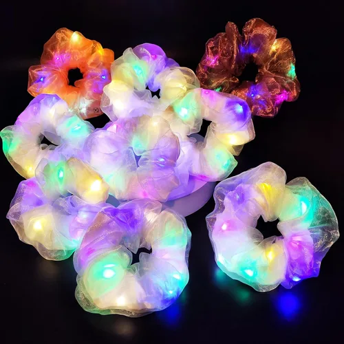 Miniatura 14 de Scrunchies LED, 18 piezas multicolor que brillan en la oscuridad suministros de fiesta, recuerdo de fiesta de neón, accesorios de festival rave