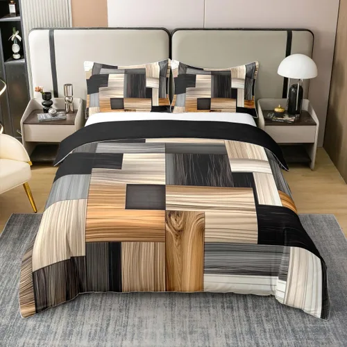Miniatura 43 de Erosebridal Juego de ropa de cama de 100 % algodón a cuadros para niños y niñas, funda de edredón a cuadros, funda de edredón moderna geométrica