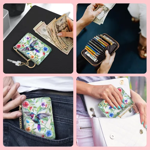 Miniatura 3 de Cartera RFID, tarjetero para mujer, cartera pequeña con ranuras para tarjetas, tarjetero de cuero RFID, tarjetero con llavero para tarjetas