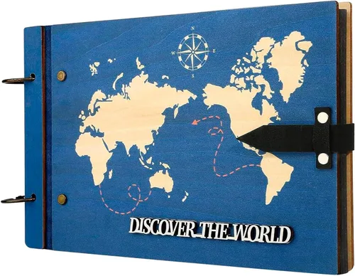 Miniatura 4 de ZEEYUAN Regalo del Día del Padre de Esposa/Hija/Hijo Álbum de Libro de Recortes de Madera Mapa del Mundo Diario de Viaje Libro de Recortes Nuestro