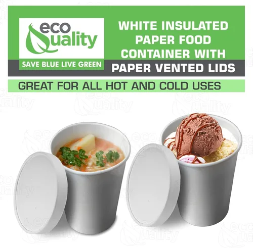 Miniatura 4 de EcoQuality Recipientes desechables de papel blanco para sopa de 32 onzas con tapas, paquete de 100