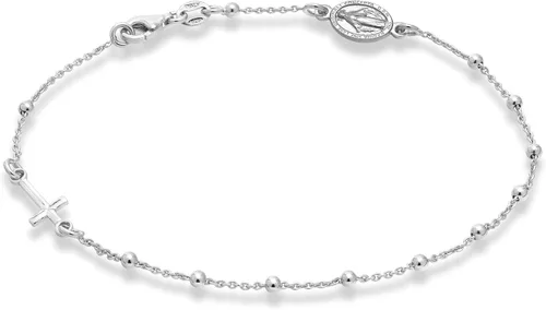Miabella Tobillera de plata de ley 925 o oro amarillo de 18 quilates sobre plata italiana con cuentas de cruz de rosario italiano para mujeres y