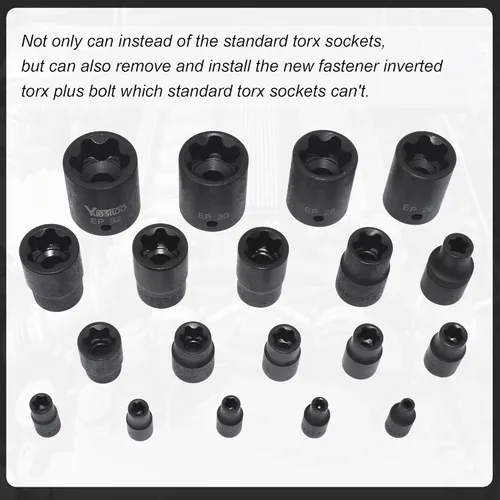 Miniatura 4 de Torx Plus - Juego de dados externos Torx Plus de 6 puntos EP EP4 – EP32 19 piezas con 1/2 pulgadas, 3/8 pulgadas, 1/4 pulgadas, repuesto para juego