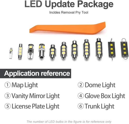 Miniatura 9 de 8 piezas de kit de luces LED blancas interiores para Toyota Camry 1997 1998 1999 2000 2001, luces de mapa, cúpula, maletero, espejo de tocador
