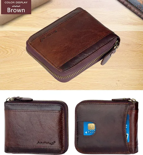 Miniatura 2 de Admetus Billeteras con bloqueo RFID para hombre, billetera de cuero con cremallera para hombres con tarjetero RFID plegable