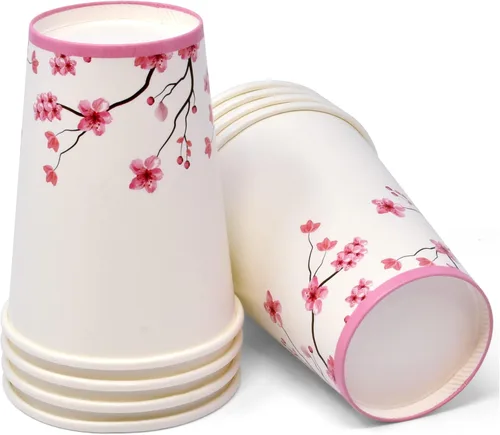 Miniatura 5 de Gift Boutique Juego de 96 piezas de suministros de fiesta de flor de cerezo rosa, plato de papel, vaso, servilleta, flores florales de primavera