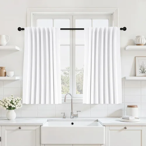 Miniatura 30 de UHITECH - Cortinas opacas beige para sala de estar, cortinas cortas de 35 pulgadas para habitación, cortinas negras para ventanas pequeñas, paneles