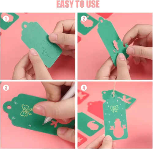 Miniatura 5 de SallyFashion 100 etiquetas de Navidad con cuerdas, etiquetas huecas de papel de regalo, etiquetas de nombre de Navidad para regalos, etiquetas