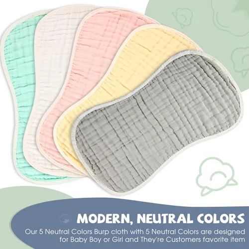 Miniatura 9 de MUKIN Paños de muselina para eructos y paño para eructos, suaves y absorbentes para niños y niñas, paquete de 5 baberos de algodón para recién