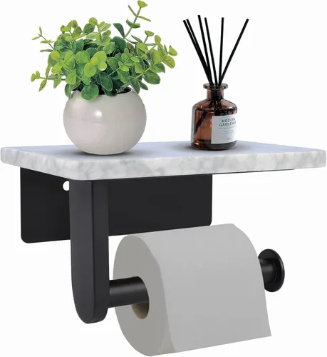 Miniatura 13 de Soporte de papel higiénico con estante de mármol natural para baño, soporte de pañuelos montado en la pared adecuado para rollo mega