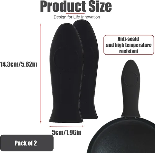 Miniatura 2 de Paquete de 2 fundas de silicona para mango de sartén de hierro fundido resistentes al calor, fundas para ollas y sartenes, soporte de mango de Negro