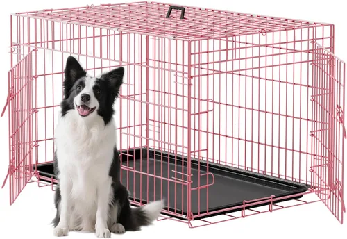 Miniatura 47 de FDW Jaula para perros con doble puerta, jaula plegable de alambre de metal de 36 pulgadas con bandeja extraíble y panel divisor, jaula para mascotas