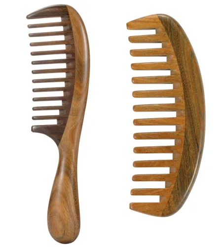 Miniatura 12 de Peine de madera Louise Maelys con dientes anchos para cabello rizado y desenredante de sándalo