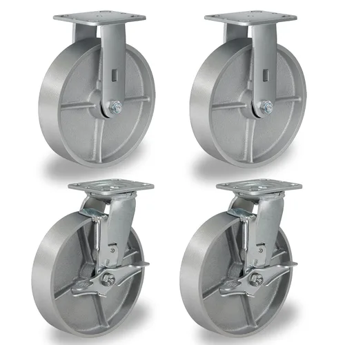 Miniatura 14 de Ruedas giratorias de 4 x 2 pulgadas, ruedas industriales resistentes, ruedas giratorias con rodamiento de rodillos - Ruedas de hierro fundido