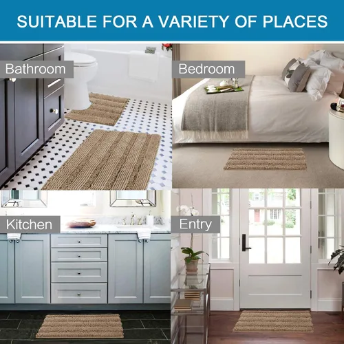 Miniatura 577 de H.VERSAILTEX Tapetes de baño antideslizantes para baño, alfombras de baño extragruesas de felpilla a rayas, tapetes de baño de 47" x 17", alfombras
