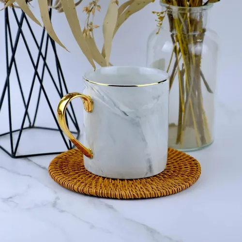 Miniatura 4 de Taza de café de mármol de 14 onzas, taza para los amantes, tazas de té de cerámica con mango dorado, taza de cerámica novedosa para el hogar
