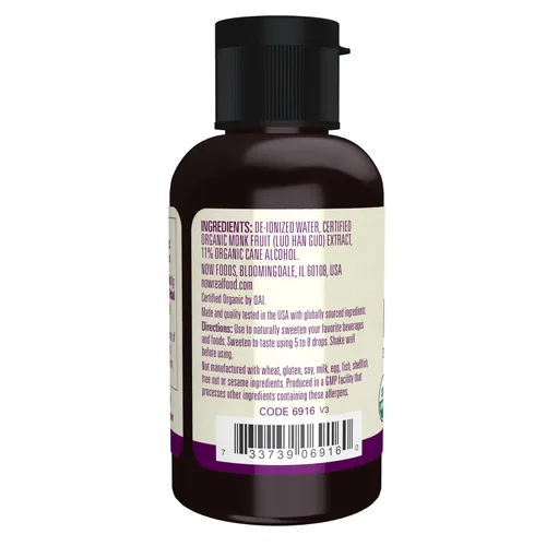 Miniatura 5 de NOW Foods, Líquido de fruta de monje orgánico certificado, edulcorante líquido sin calorías, sin OMG, bajo impacto glucémico, 2 onzas