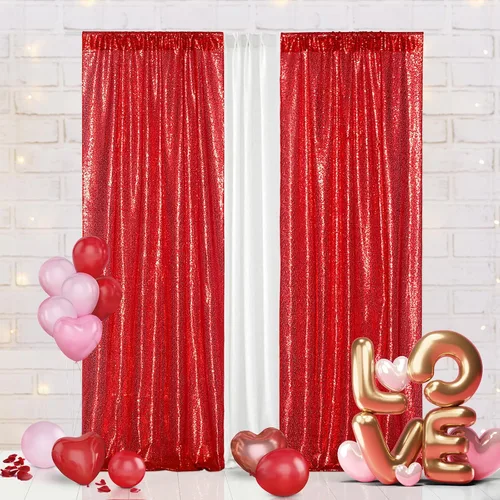 Miniatura 11 de Eternal Beauty Cortinas de fondo de lentejuelas rosadas, 2 paneles de 2 x 8 pies para San Valentín, Navidad, fiesta, cumpleaños, fotografía, boda