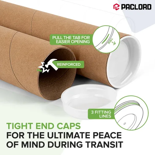 Miniatura 8 de Tubos de correo de papel kraft reforzado de 3 x 24 pulgadas, paquete de 8 tubos con 2 tapas cada uno, tubo de cartón fabricado en Estados Unidos