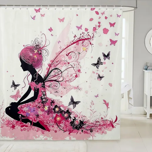 Miniatura 21 de Homewish Cortina de ducha de sirena azul con diseño de princesa sirena, juego de cortina de ducha para niños y adultos, cortina de baño subacuática
