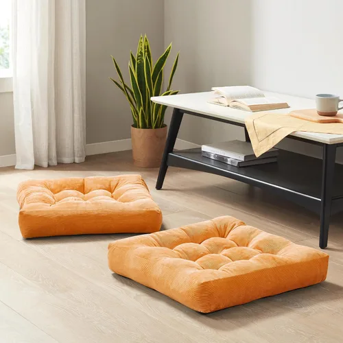 Miniatura 47 de Juego de 2 almohadas de suelo de meditación, almohadas cuadradas grandes para adultos, cojín de pana copetuda para sala de estar de tatami, gris, 22