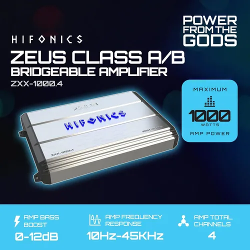 Miniatura 2 de Hifonics Zeus ZXX - Amplificador de audio monobloque de coche de 1000 vatios máximo clase D con perilla de graves y control remoto, crossovers