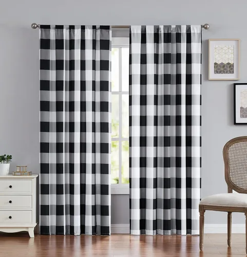 TRULY SOFT Everyday Buffalo Plaid Black Polyester - Par de paneles de 2 piezas, con temática a cuadros, para hombres y mujeres, certificado Oeko-TEX