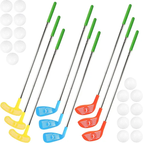 Juego de 27 piezas de minigolf de plástico para niños con 9 palos de golf ajustables y 18 pelotas para niños pequeños para jugar en interiores y