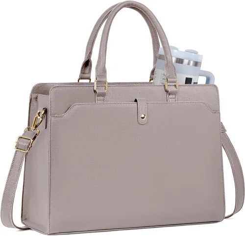 Miniatura 14 de Bolsa de mano para computadora portátil para mujer, 15.6 pulgadas, impermeable, de cuero, gran capacidad, maletín de trabajo para oficina y negocios