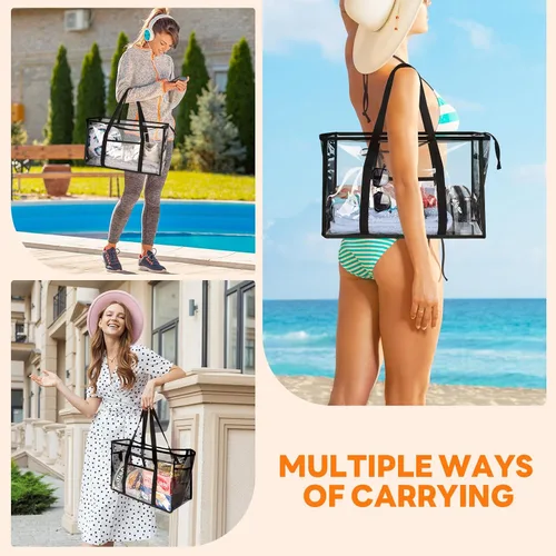 Miniatura 8 de Bolsa de mano transparente para playa - Bolsa impermeable de PVC aprobada para estadio - Bolsa transparente extra grande para piscina, concierto