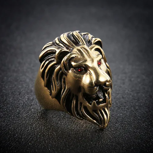 Miniatura 4 de HZMAN Anillo vintage de acero inoxidable 316L para hombre, diseño de león, ojos rojos, metal pesado, rock, estilo punk, gótico, plateado, dorado